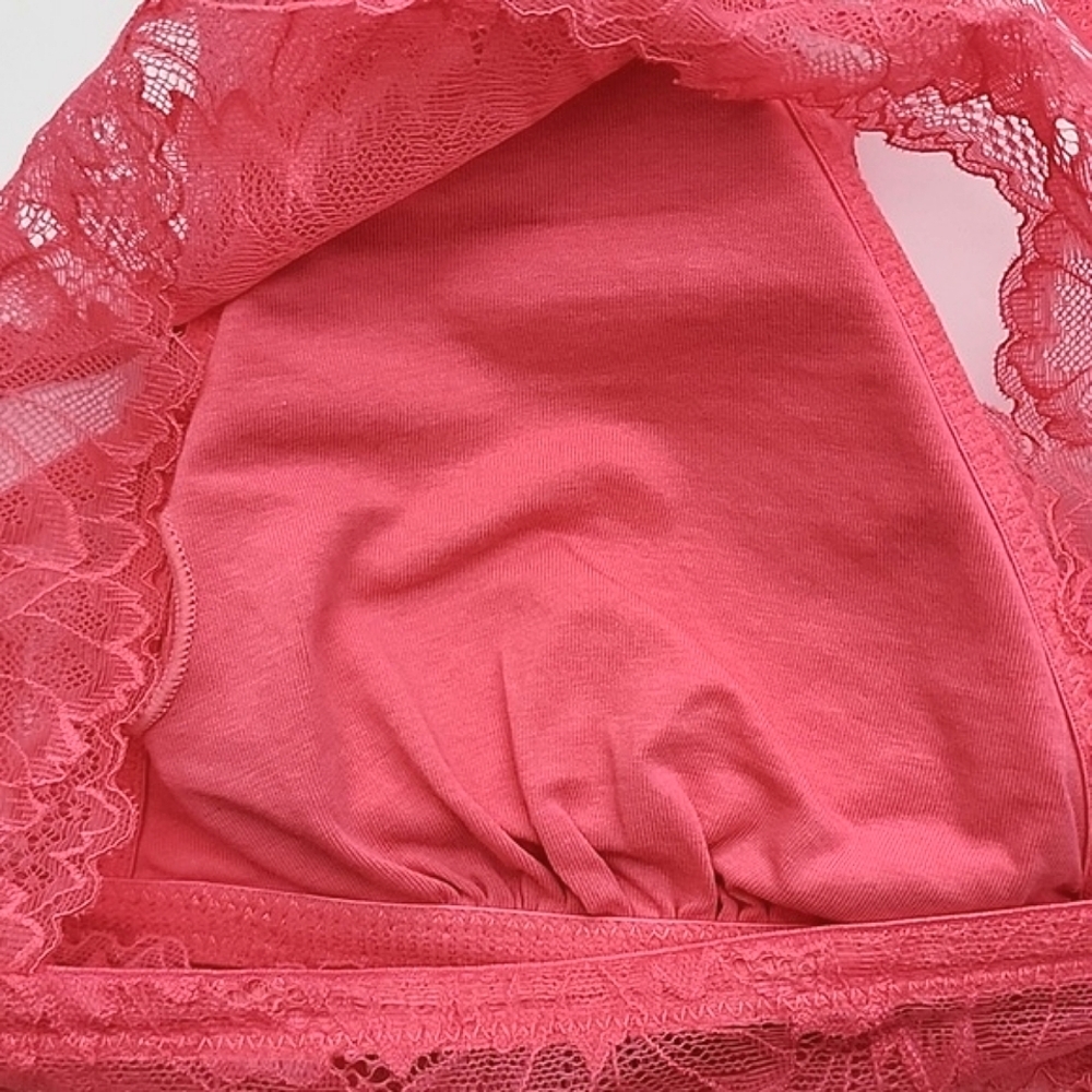 ⭐️3/ $30⭐️ Auden Lightly  Lined Lace Pink Longline Bralette Deep Plunge Sz Med - Picture 10 of 14